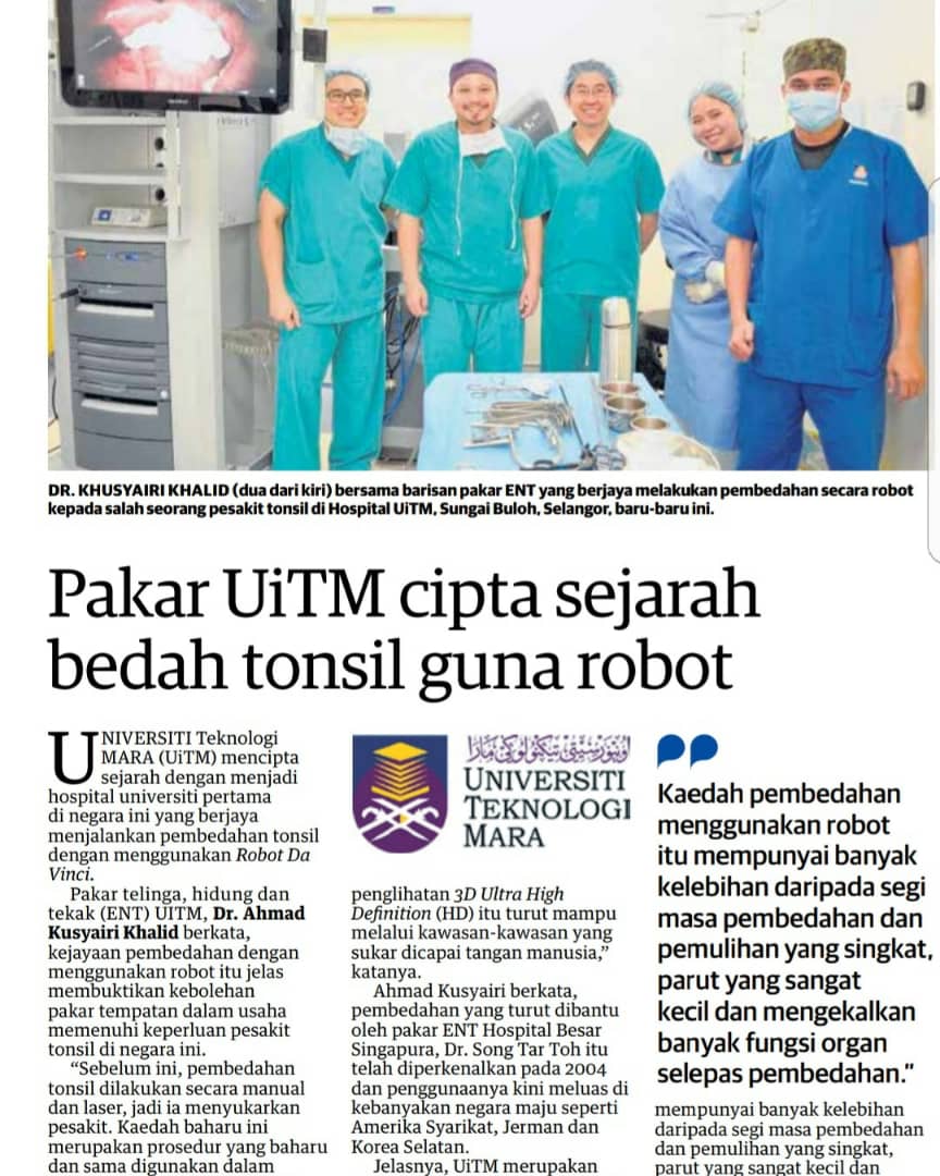 Pakar UiTM cipta sejarah bedah tonsil guna robot